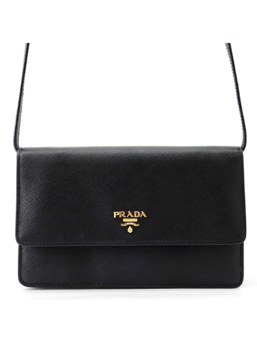 Prada Wallet on Chain Saffiano Leather Logo Black Shoulder Bag